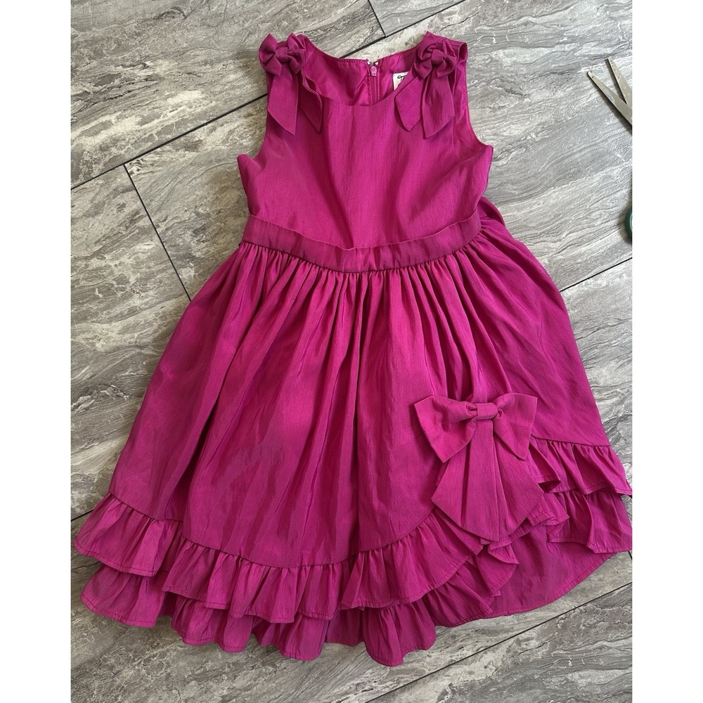 Dorissa Girls 4T Fuchsia Pink Bow Ruffle High Low Party Dress